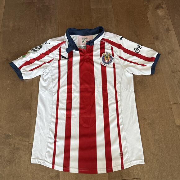 Puma Mens Chivas De Guadalajara Striped Collared Jersey Size Small - Picture 1 of 5